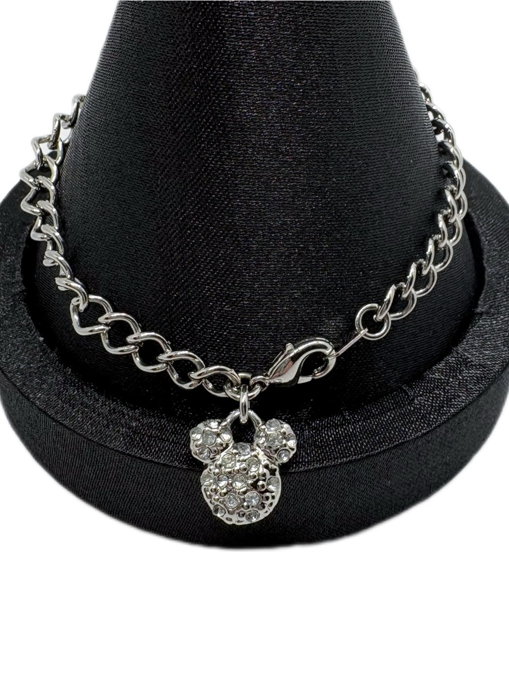 Disney Mickey Mouse Rhinestone Charm Silver-Tone Chain Bracelet
